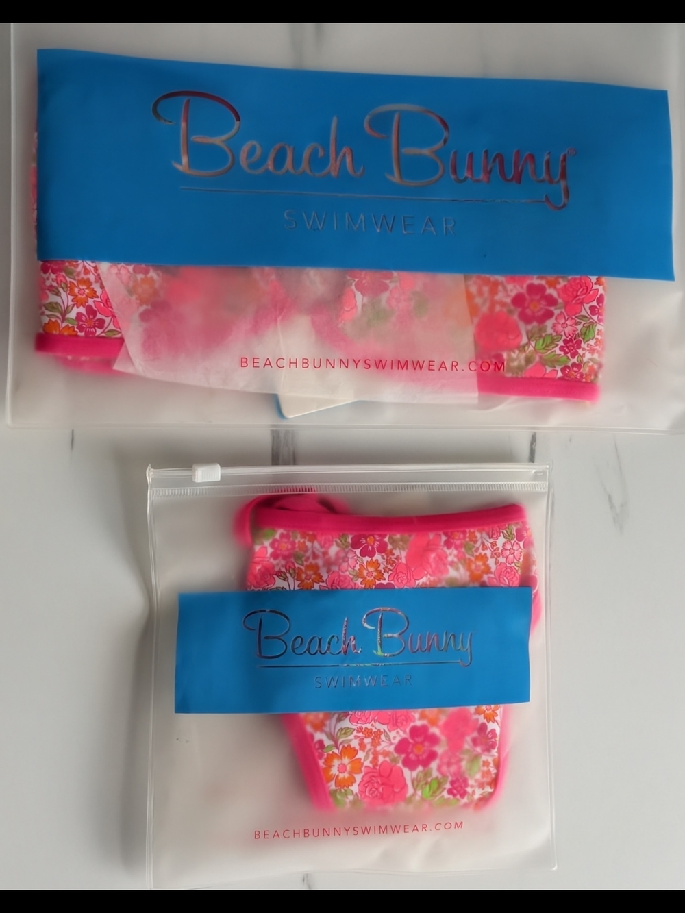 NWT Beach Bunny Ella Floral Bikini Set Pink Bandeau Heart Hardware Small - Picture 9 of 10